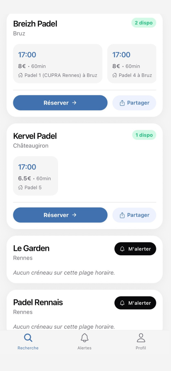 Notification créneau trouvé